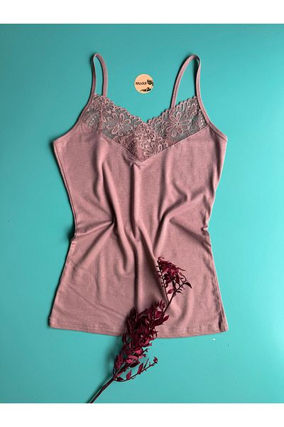 Elosia Carmen Brisa 2-Piece Black and Dusty Rose Color Modal Fabric Lace Rope Strap Women's Undershirt