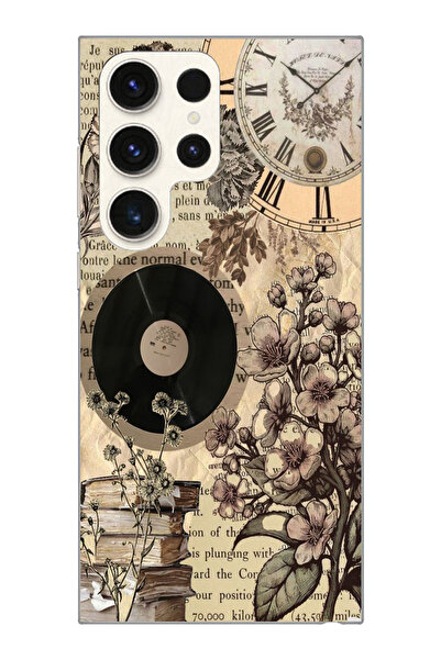 moonset Samsung Galaxy S24 Ultra Uyumlu Çiçek ve Plak Tasarımlı Baskılı Şeffa...