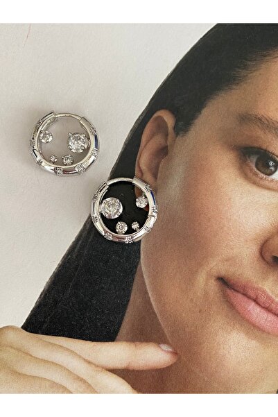 Pinery Jewels C Halka Tek Taş Detaylı Kadın Küpe Çifti