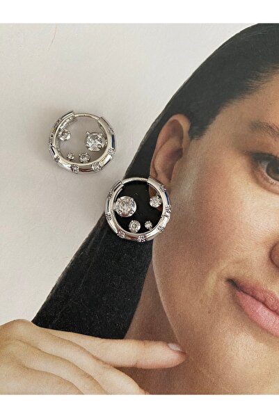 Pinery Jewels C Halka Tek Taş Detaylı Kadın Küpe Çifti