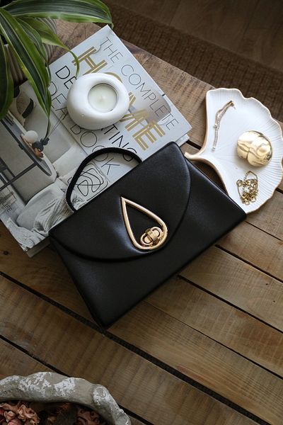 Moom Bag Дамска черна чанта с капка, аксесоар с каменна дръжка, вечерна рокля, чанта през рамо