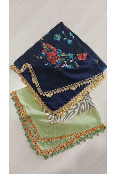 Papatyam Handcrafted 2 Pcs Crochet Embroidered Writing/Crochet Writing/Vintage/Dowry Yemeni/100X100/Semi Polyester