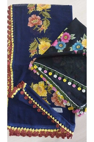 Papatyam Handcrafted 2 Pcs Crochet Embroidered Writing/Crochet Writing/Vintage/Dowry Yemeni/100X100/Cotton