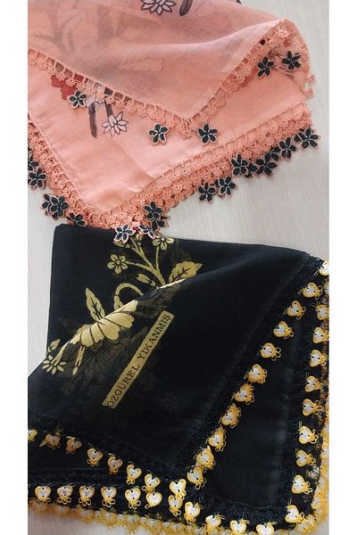 Papatyam Handcrafted 2 Pcs Crochet Embroidered Writing/Crochet Writing/Vintage/Dowry Yemeni/80X80/Cotton