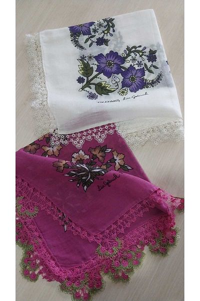 Papatyam Handwork 2 Pcs Crochet and Shuttle Embroidered Write/Crochet and Shuttle Work Write/Dowry Yemeni/90X90/