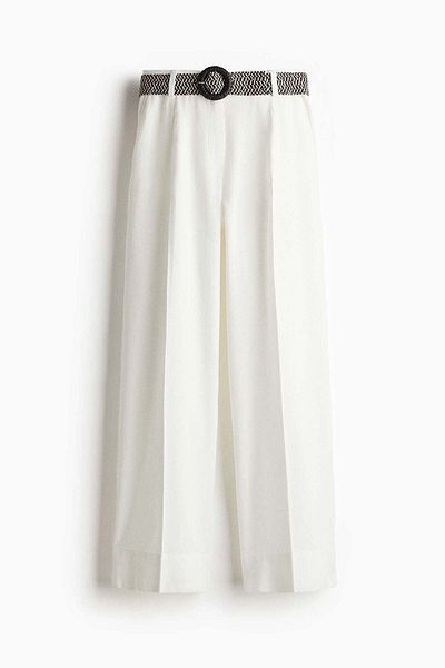 H&M Linen-blend Belted Trousers