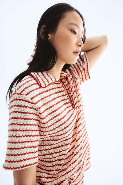 H&M Textured-knit collared top