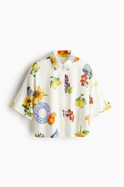 H&M Printed linen-blend shirt