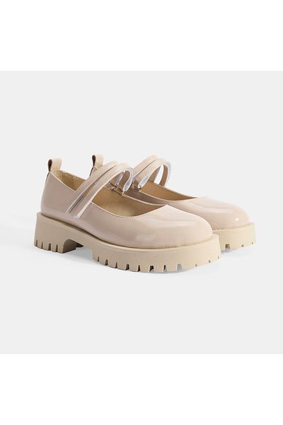 Desa Women's Cream Mary Jane Velcro Detailed Leather Ballerinas