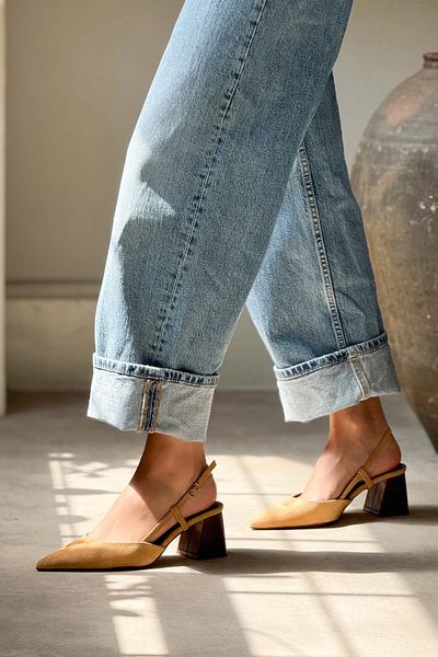 NİŞANTAŞI SHOES Henna Camel Suede Ankle Buckle Detailed Damskie buty na wysokim obcasie