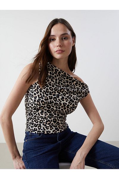LC Waikiki Boat Neck Leopard Print Women's Blouse