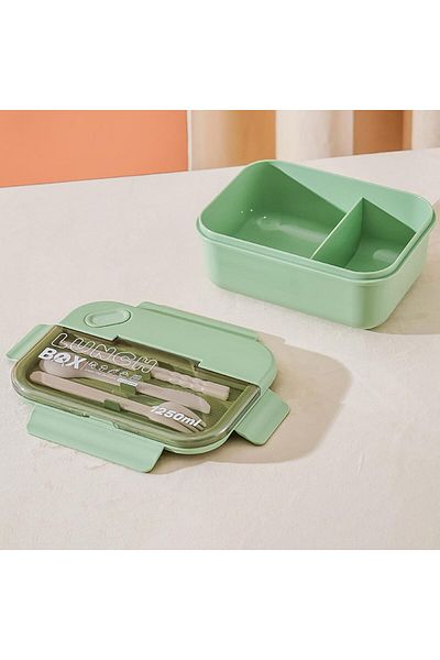 COOYA Green Lunch Box, 1250 Ml, With Cutlery and 2 Compartments, Leakproof, For Picnics, School