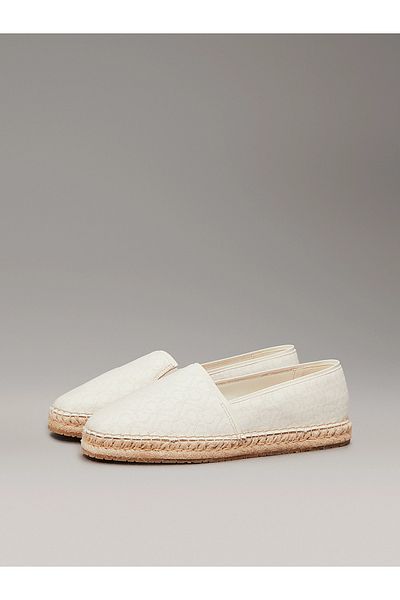 Calvin Klein Women's Ck Inscriptions Pattern Straw Flat Sole Beige Ballerinas Hw0Hw02467-Aeo