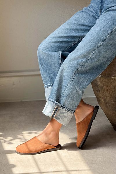 NİŞANTAŞI SHOES Ricci Tan Genuine Suede Flat Sole Women's Slippers