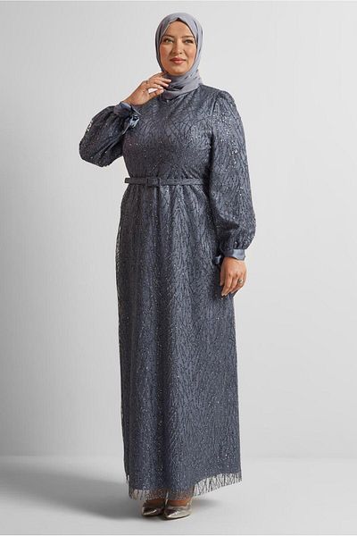 Alvina Belted Plus Size Evening Dress 50442