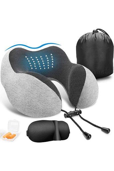 fulina Travel Pillows Kit with Storage Bag,100% Memory Foam,Neck & Head Support Pillow for Sleeping Rest