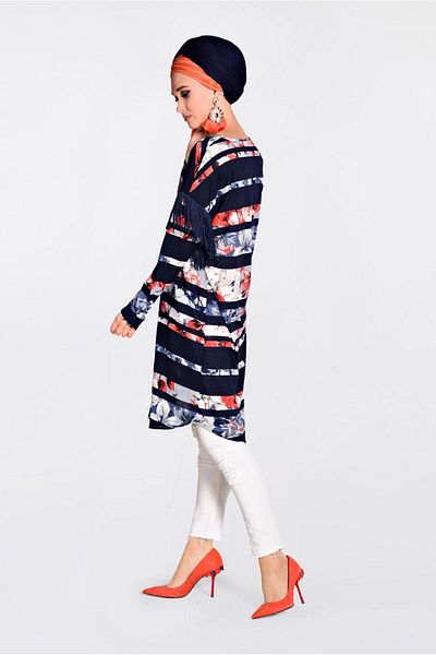 Alvina 4384 Model Tunic with Tassels and Floral Print