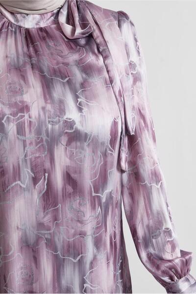 Alvina Patterned Large Size Satin Dress 20725