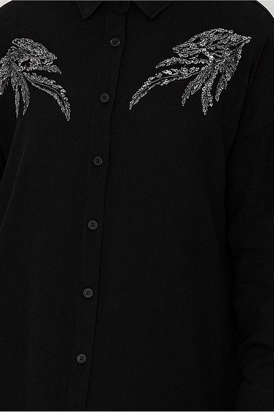 TRENDTESETTÜR Women's Black Stone Detail Tunic t 5069