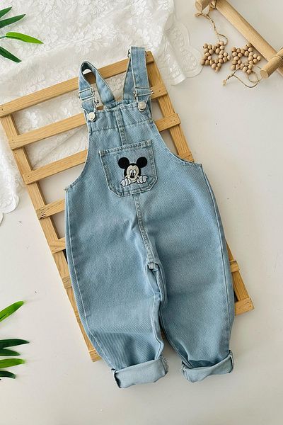 Minigimin Cicileri My Little One's Cicileri Mcky Embroidery Detailed Denim Boy's Salopet - Light Blue