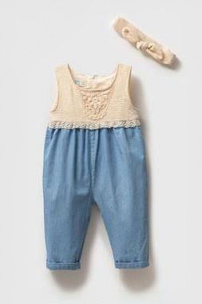 Minigimin Cicileri Miniğimin Cicileri Lace Detailed Comfortable Baby Girl Soft Textured Jumpsuit - Light Blue