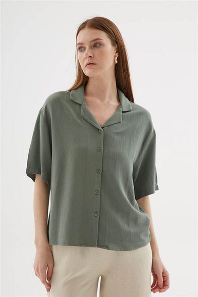Fashion Friends Λινό Χακί Γυναικείο Πουκάμισο 25Y0605K1