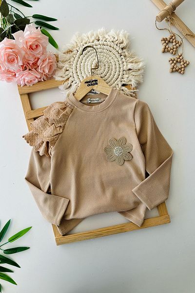 Minigimin Cicileri Детски суитшърт с волани и камъчета Cicileri на My Little One's - Млечно кафе