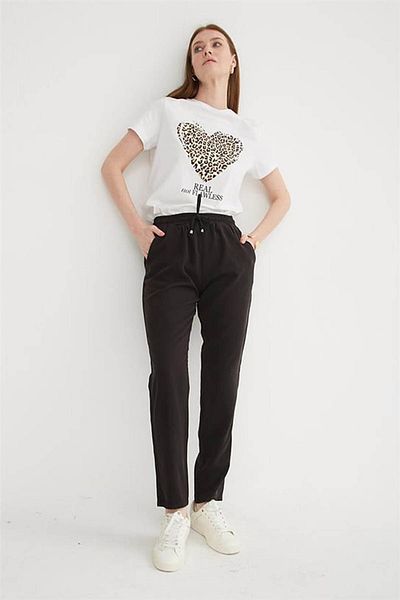 Fashion Friends Comfortable Stretchy Waisted Tie-Up Black Pants