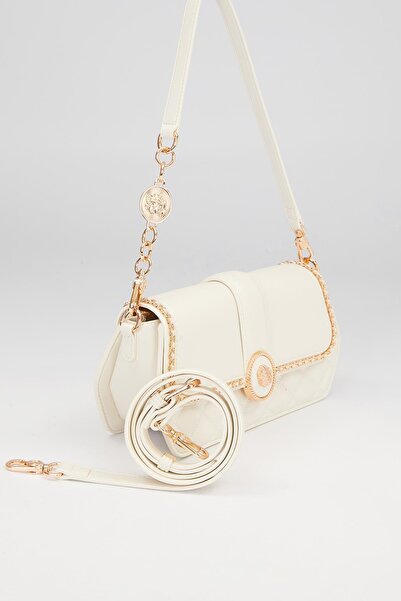 Levidor Cream Round Buckle Detail Shoulder Bag