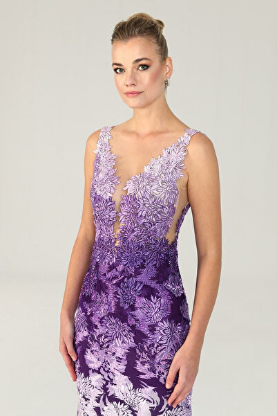 ALFABETA Alfa Beta Göğüs Transparan Uzun Abiye Elbise 2015440