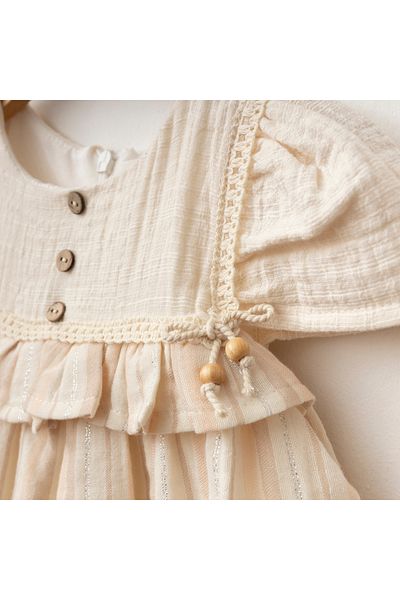 Lumia Baby Glitter Detailed Buttoned Baby Girl Dress