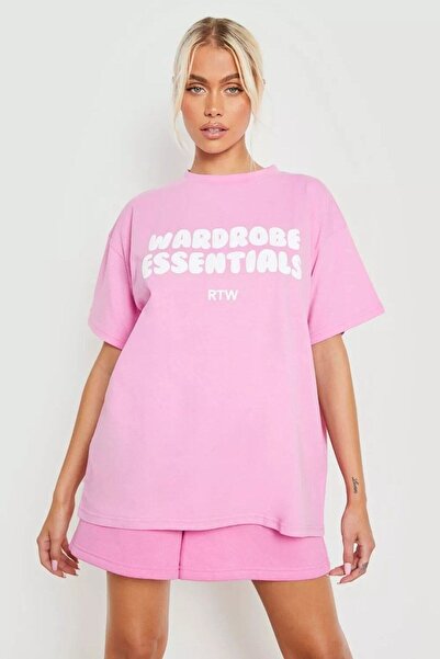 NOFLEN Ροζ Oversize Wardrobe T-shirt - Oversize Printed WARDROBE