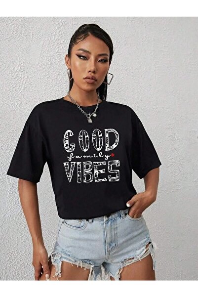 NOFLEN Γυναικείο μπλουζάκι Oversize Good Family Vibes Printed