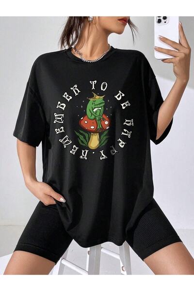 NOFLEN Remember To Be Happy Printed Oversize T-shirt Salas Boyfriend