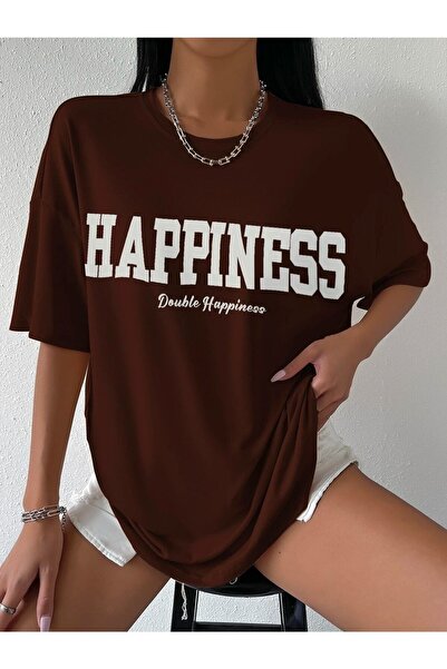 NOFLEN Happiness Printed Γυναικείο Oversize T-shirt Salas Boyfirend