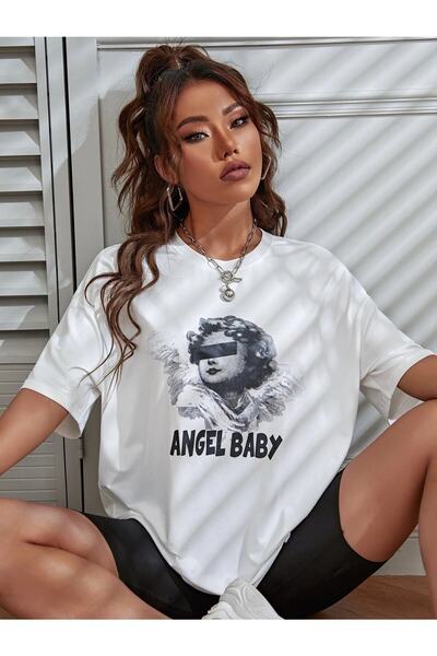 NOFLEN Angel Baby Printed Oversize T-shirt Casual Boyfirend