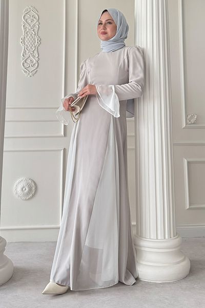 InStyle Sleeve and Skirt Tulle Detail Stone Dress