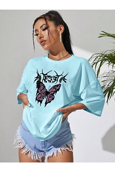 NOFLEN Bad Butterfly Printed Oversize T-shirt Casual Boyfirend
