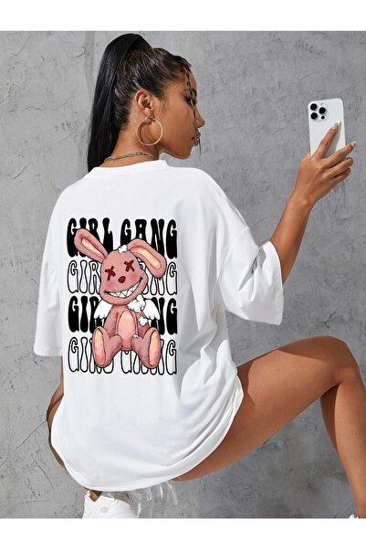 NOFLEN Girl Gang Printed Oversize T-shirt Casual Boyfirend