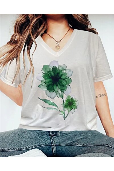 NOFLEN ΓΥΝΑΙΚΕΙΟ T-shirt με στάμπα σε σχήμα V, λευκό, oversize, χαλαρό