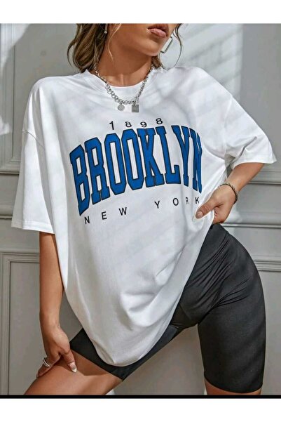 NOFLEN Γυναικείο μπλουζάκι Brooklyn Printed Oversize Casual White T-shirt Uni...