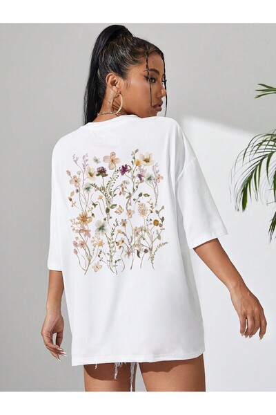 NOFLEN Γυναικείο μπλουζάκι Oversize Casual με φλοράλ στάμπα Boyfirend