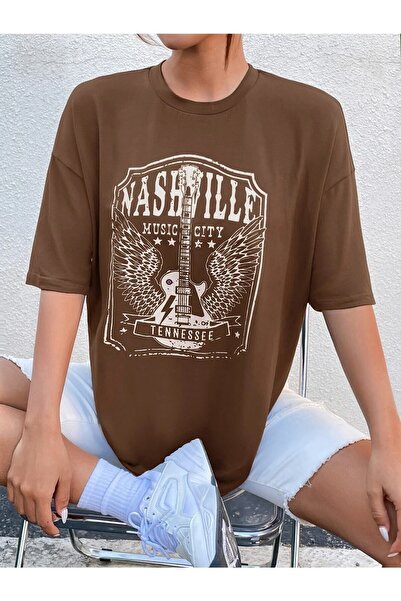 NOFLEN Γυναικείο μπλουζάκι με στάμπα Tennessee Oversize καφέ