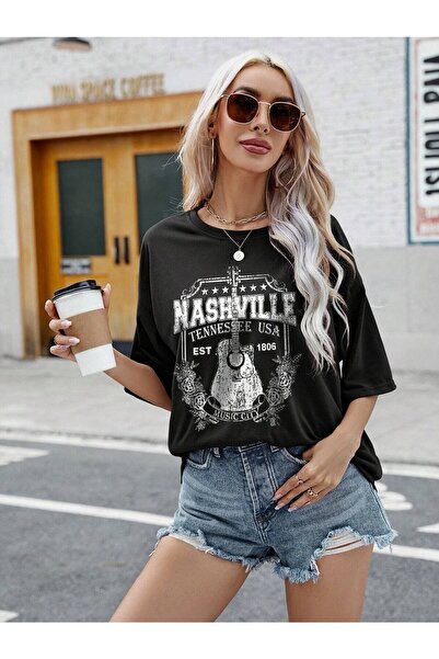 NOFLEN Γυναικείο μπλουζάκι με στάμπα Tennessee Oversize καφέ