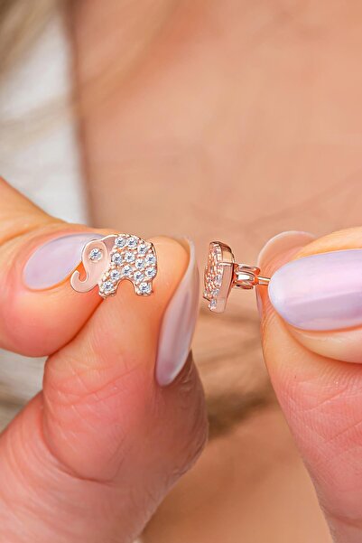 Nereze 925 Ayar Gümüş Rose Kaplama Minimal Fil Küpe