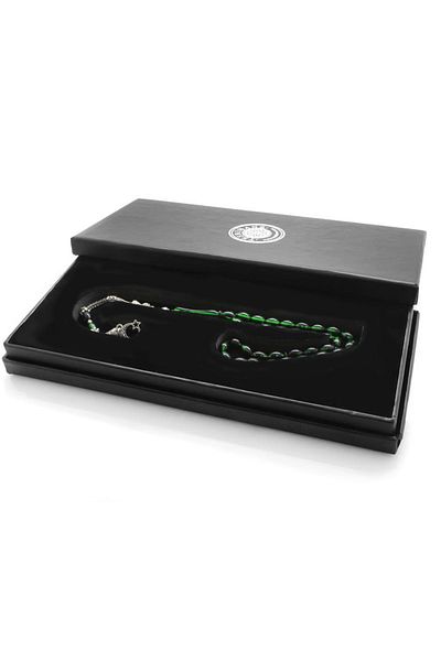 Tesbihane Ayyıldız Non-Tarnish Metal Tasseled Barley Cut Strained Green-Black Fire Amber Rosary