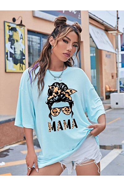 NOFLEN Mama Leopard Printed Oversize T-shirt Casual Boyfirend