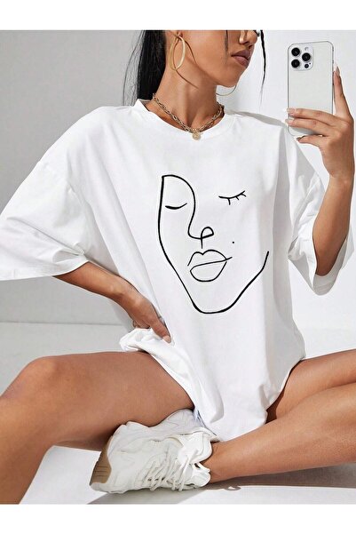 NOFLEN Face Printed Γυναικείο Oversize Casual T-shirt Boyfriend