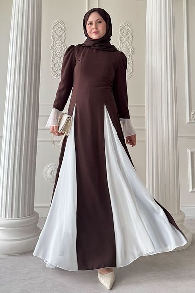 InStyle Λεπτομέρεια από τούλι με μανίκια και φούστα Bitter Brown φόρεμα