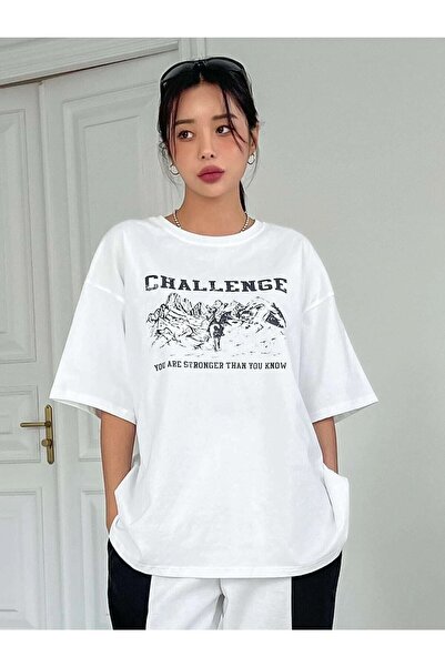 NOFLEN Λευκό μπλουζάκι Oversize Challenge Printed
